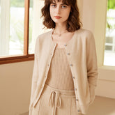 100% Pure Round Neck Knitted Base Coat Cashmere Cardigan